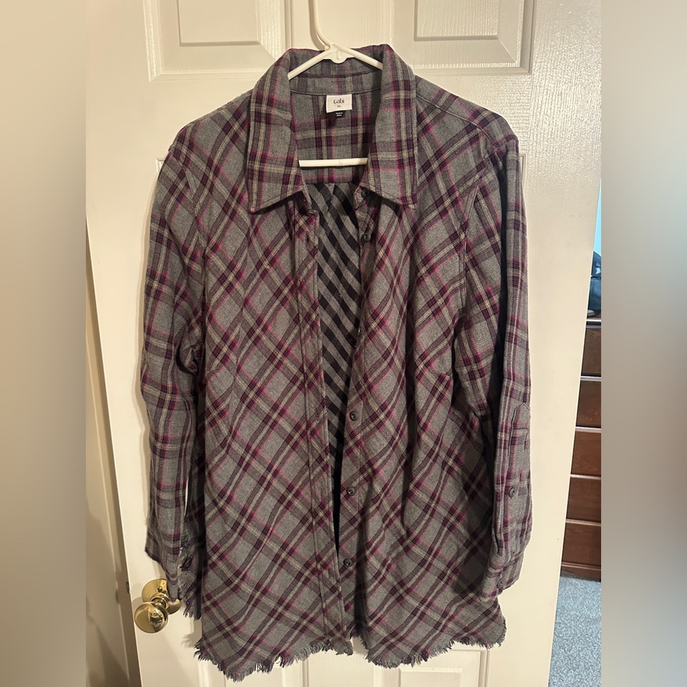 CAbi Gray and Pink Plaid Shirt